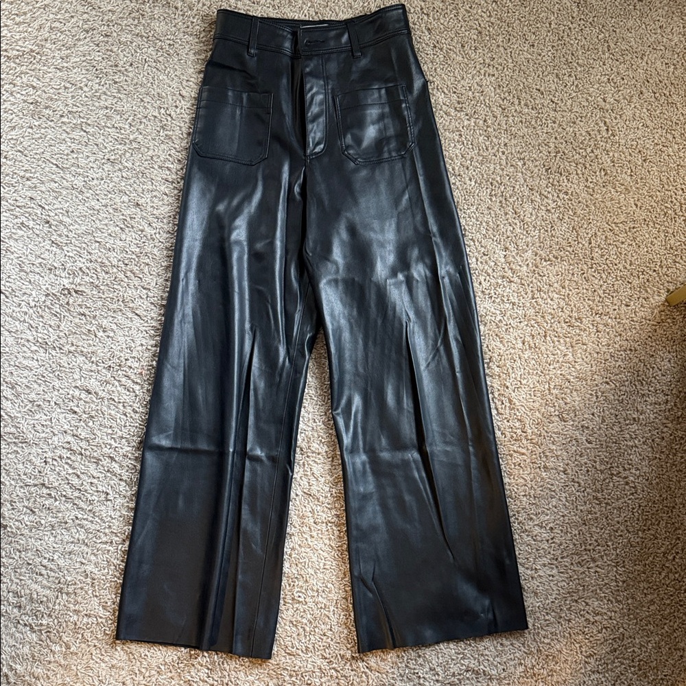 Zara Black Wide Leg Leather Pants